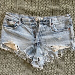 Free people Light Wash Distressed Denim Shorts - Female